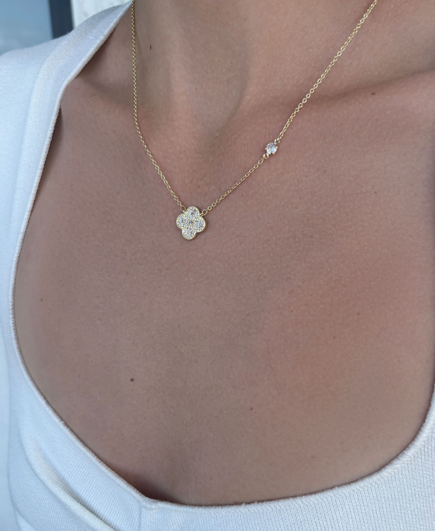 Cubic Zirconia Clover Pendant Necklace
