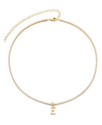 Gold Crystal Initial Charm Tennis Necklace