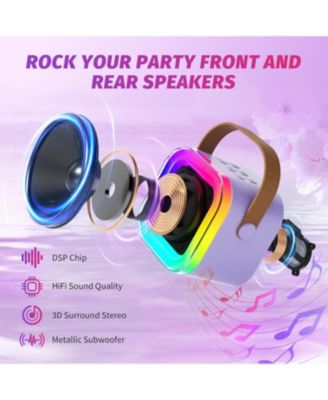Mini Karaoke Machine for Kids, Bluetooth Speaker with 2 Wireless Mics, LED Lights, Fun Birthday Gift for Girls & Boys, Ages 3-12+ (Purple)