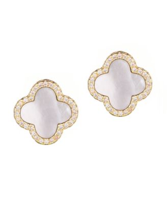 Cubic Zirconia Halo Clover Stud Earrings
