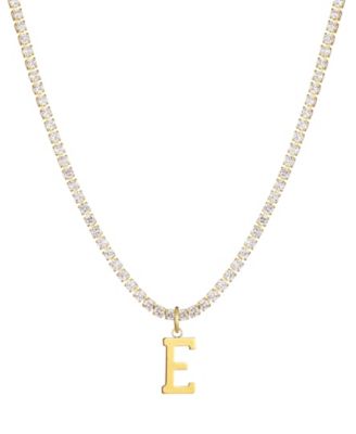 Gold Crystal Initial Charm Tennis Necklace