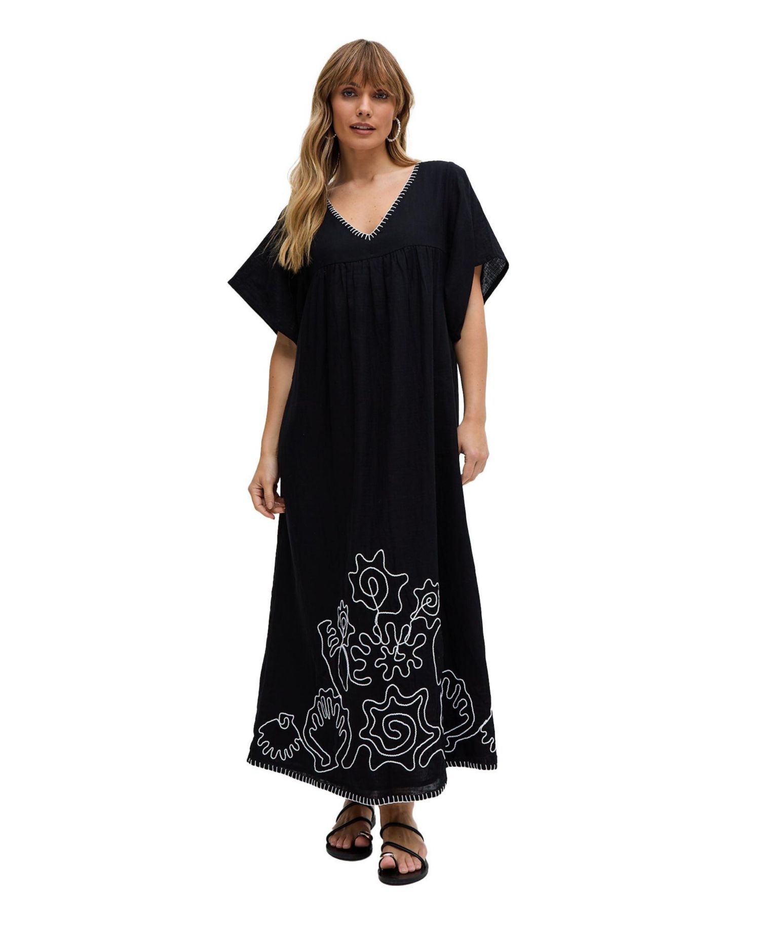 Women's Candy Tabard Embroidered Hem Midi Dress