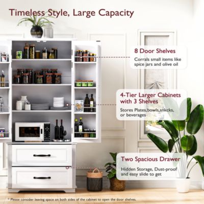 CASAINC 71" Embossed Finish Freestanding Cabinet with 2 Drawers & Multiple Shelves Pantry