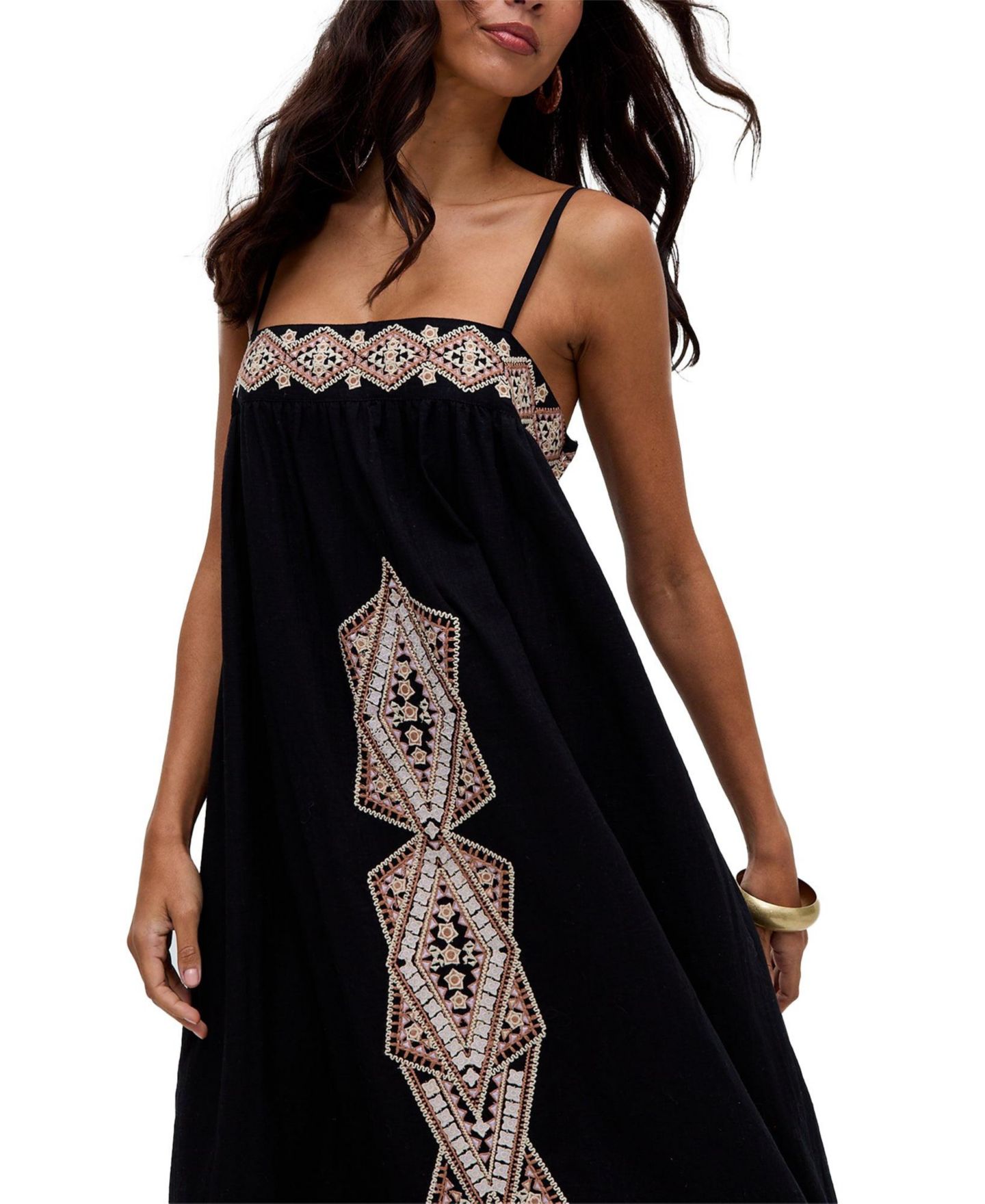 Женское платье Raffya Sapphire Spaghetti Strap Embroidered Maxi, цвет: Чёрный — фото 5
