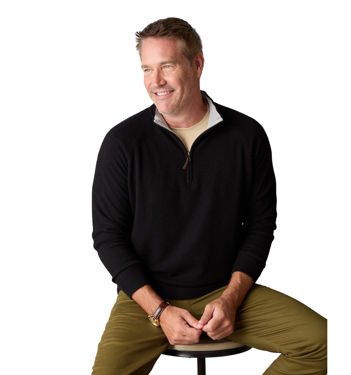 Men's Itch-Free Cashmere Quarter-Zip Sweater with Soft Inner Lining - Navy blue
