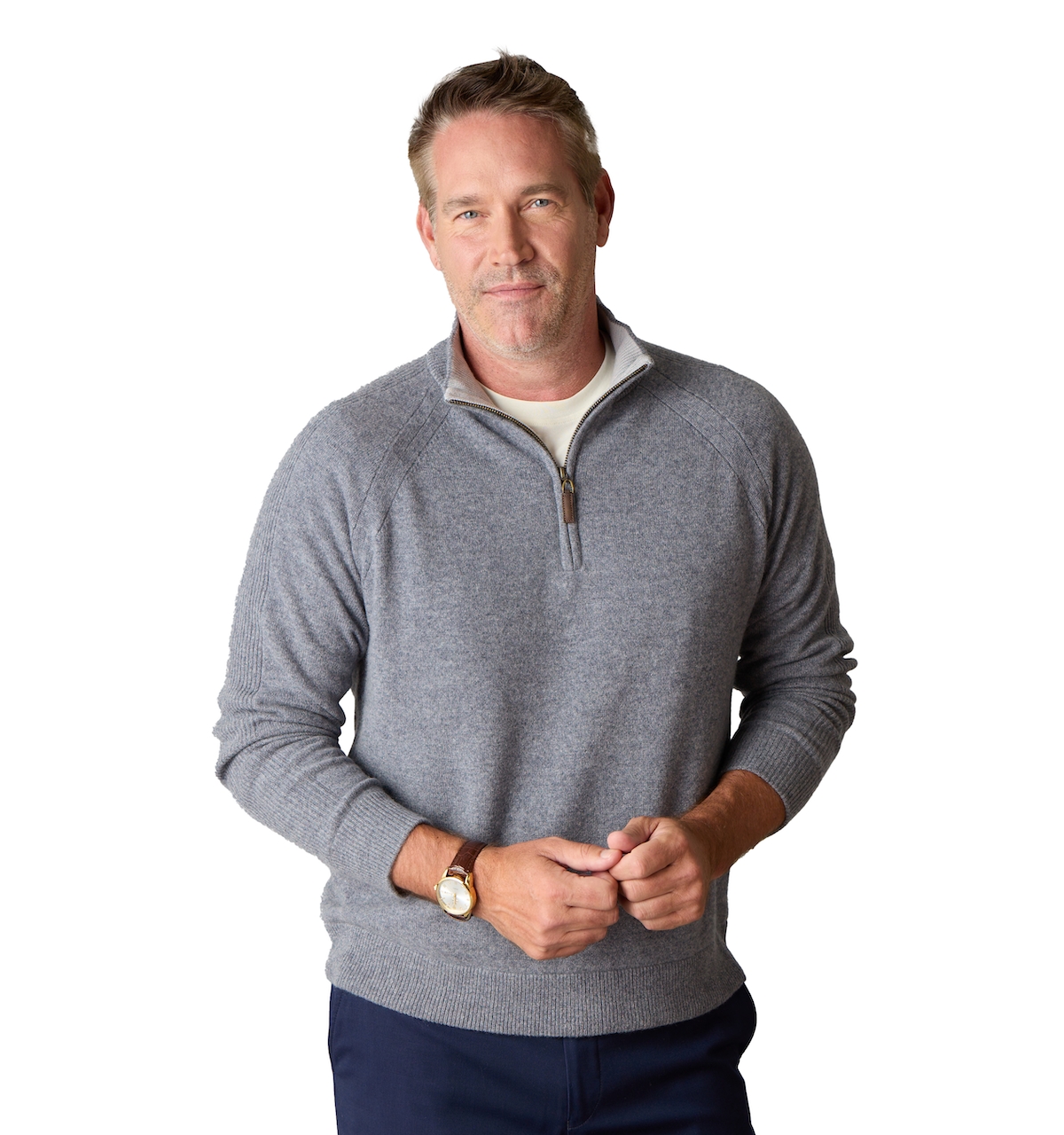 Men's Itch-Free Cashmere Quarter-Zip Sweater with Soft Inner Lining - Navy blue