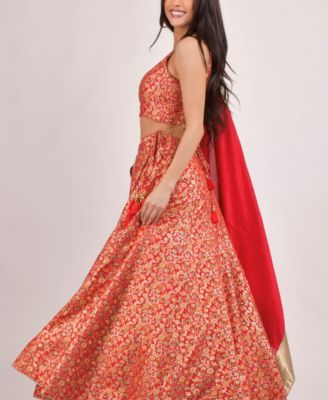 Women's Red Banarasi Jacquard Lehenga Choli