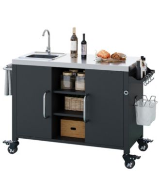 14.9"x14.9"x10.2"Outdoor Kitchen Island with Sink & Grill Cart