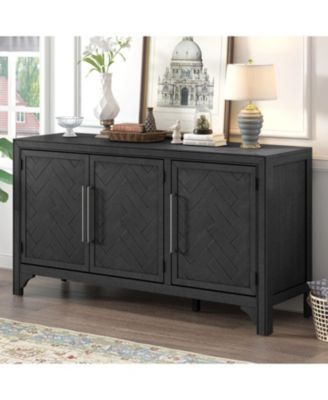 Pine Veneer & MDF 3 Doors, Adjustable Shelves Sideboard Storage Cabinet