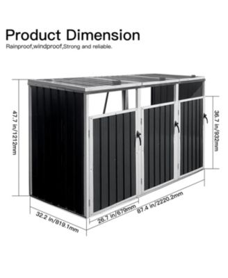 Metal 3-Can Outdoor Garbage Bin Shed