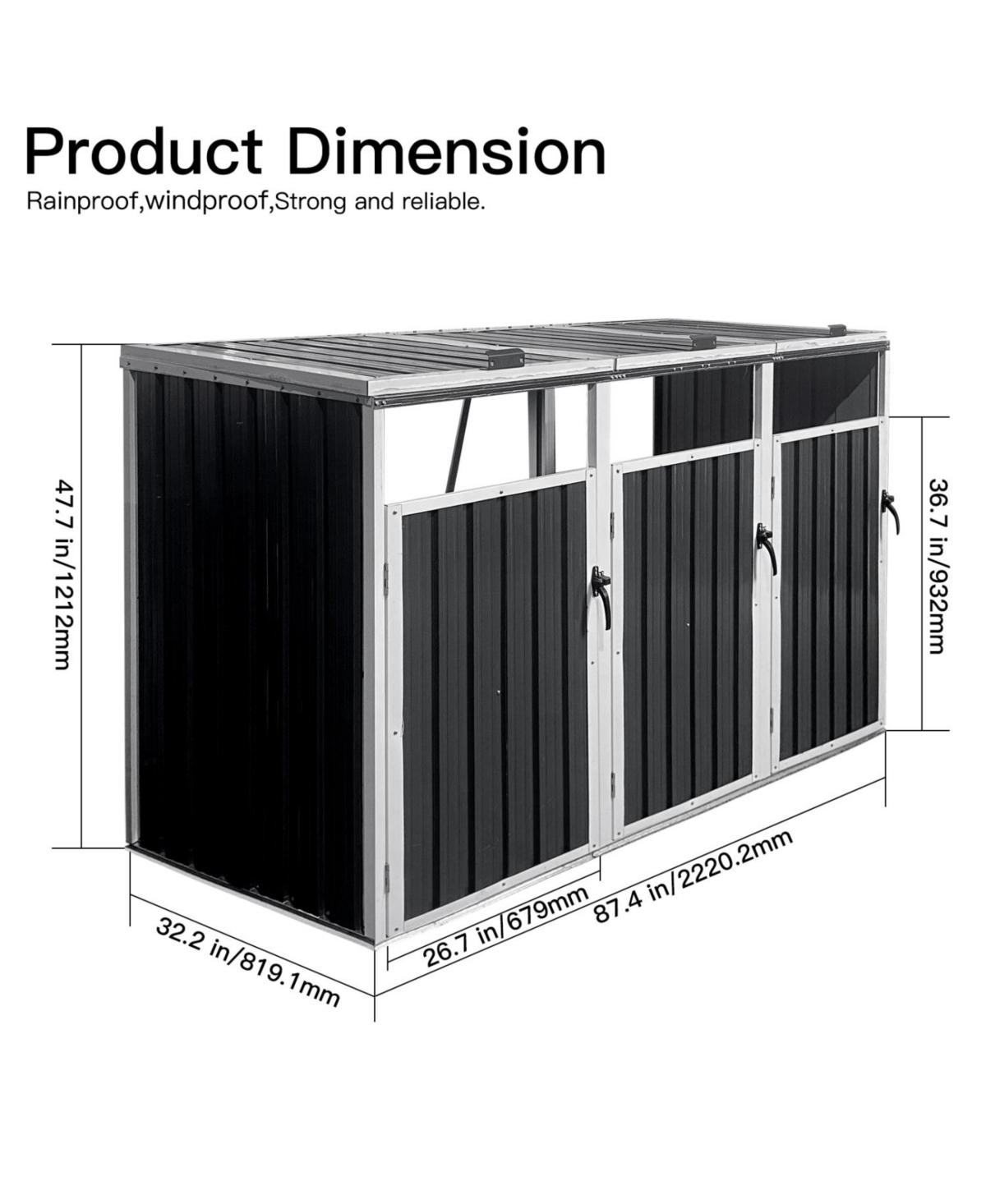 Streamdale Furniture Metal 3-Can Outdoor Garbage Bin Shed