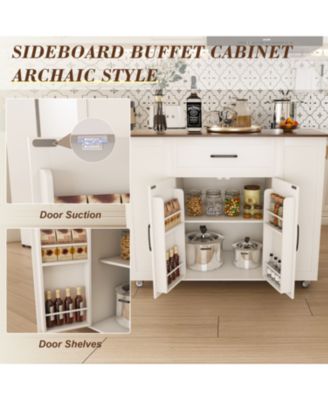 46" Kitchen Island on Wheels with Storage & Power Outlet - White