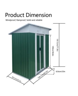 5x3ft Mini Outdoor Storage Shed - Green, Sliding Door