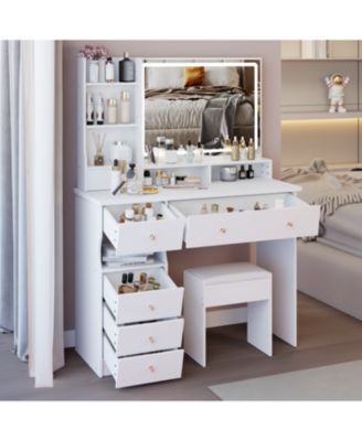 41" LED Vanity Table with Stool & Large Storage
