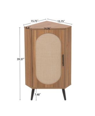 CASAINC 40"H Natural Rattan Door & Adjustable Shelves Freestanding Corner Cabinet