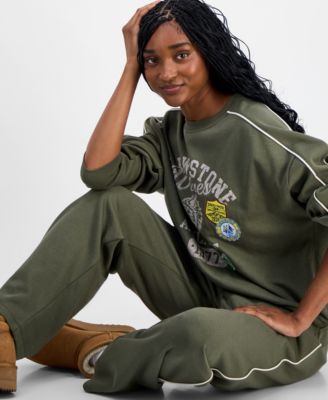 Rebellious One Juniors Yellowstone Crewneck Sweatshirt Piped Sweatpants In Green