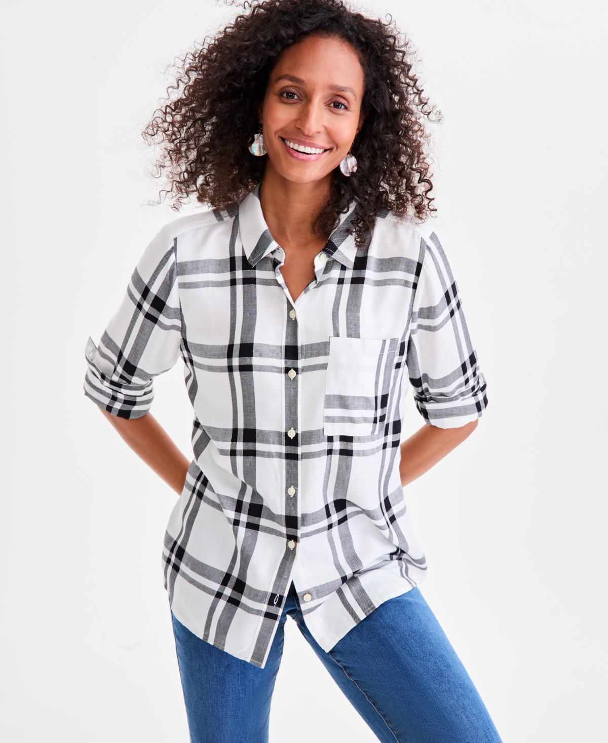 Style & Co Women's Plaid Button-Down Perfect Shirt, Created for Macy's