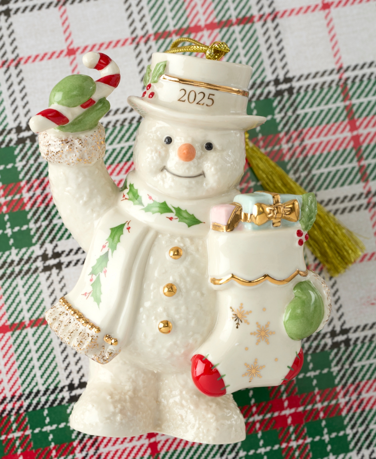 Lenox 2025 Snowman With Stocking Ornament In Neutral
