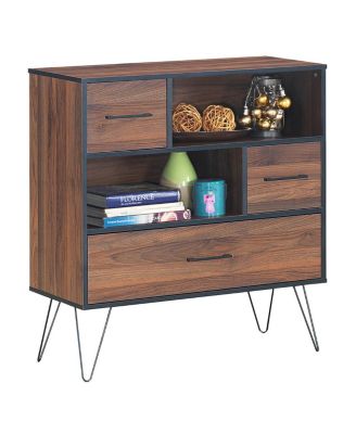 3-Tier Wood Storage Cabinet with Drawers and 4 Metal Legs