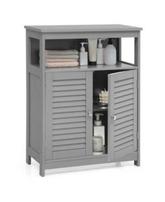 Wood Freestanding Bathroom Storage Cabinet with Double Shutter Door