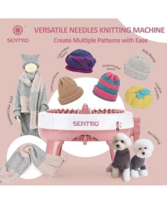40-Needle Knitting Machine - Pink | Make Scarves, Hats, Socks Fast | Includes Flat/Tube Key, Easy for Beginners & Kids