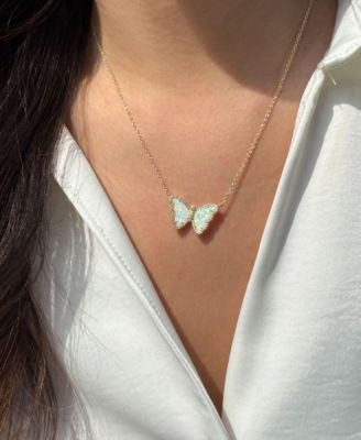 Butterfly Necklace with Lab-Grown Opal in 14k Gold Plated Sterling Silver