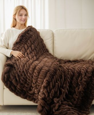 Luxurious Reversible Rabbit Faux Fur Throw, 60" x 80"