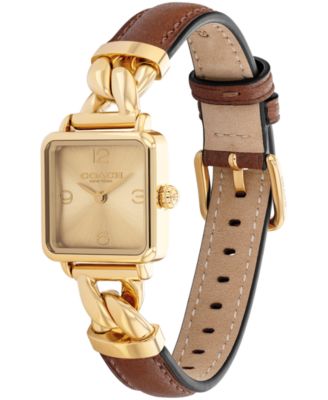 Women's Cass Gold Tone Stainless Steel and Saddle Leather Calfskin Strap Watch, 22mm
