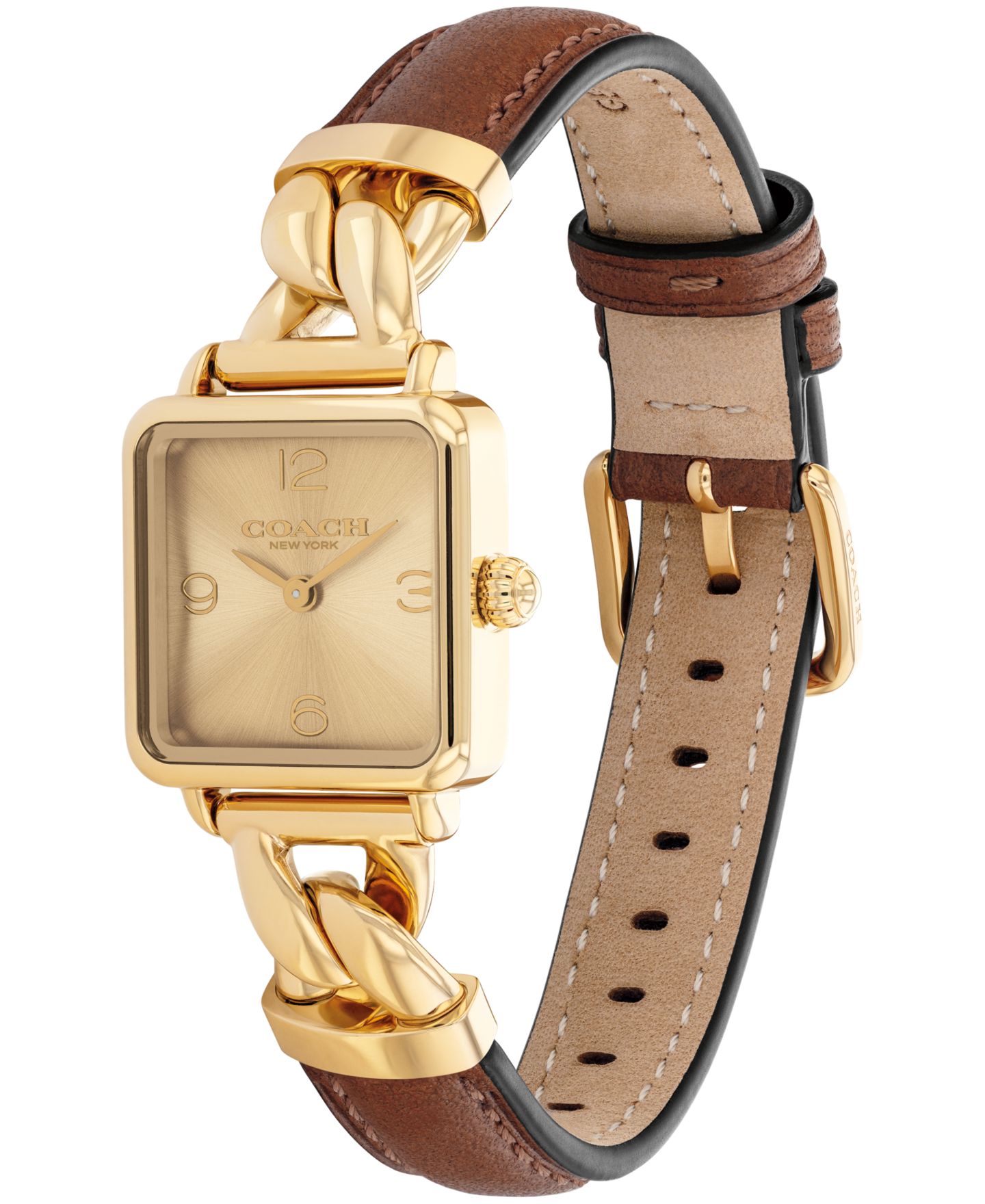 Женские часы COACH Cass Gold Tone Stainless Steel and Saddle Leather Calfskin Strap Watch, 22mm — фото 3