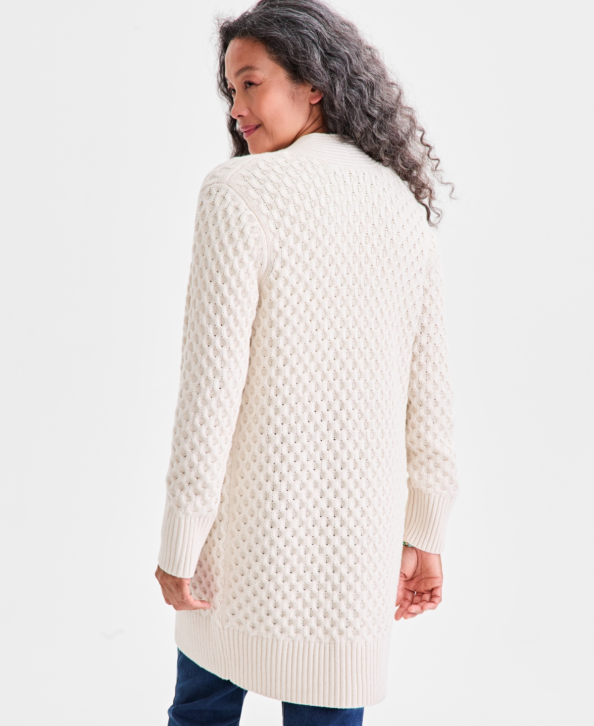 Style & Co Petite Honeycomb-knit Open-front Long Cardigan, Macy's Exclusive In White