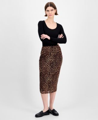 Juniors' Printed-Mesh Midi Skirt