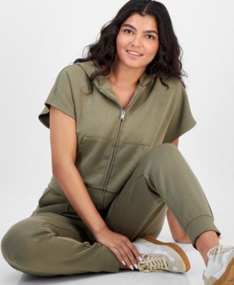 Petite Cozy Short-Sleeve Zip-Up Hoodie Top, Macy's Exclusive