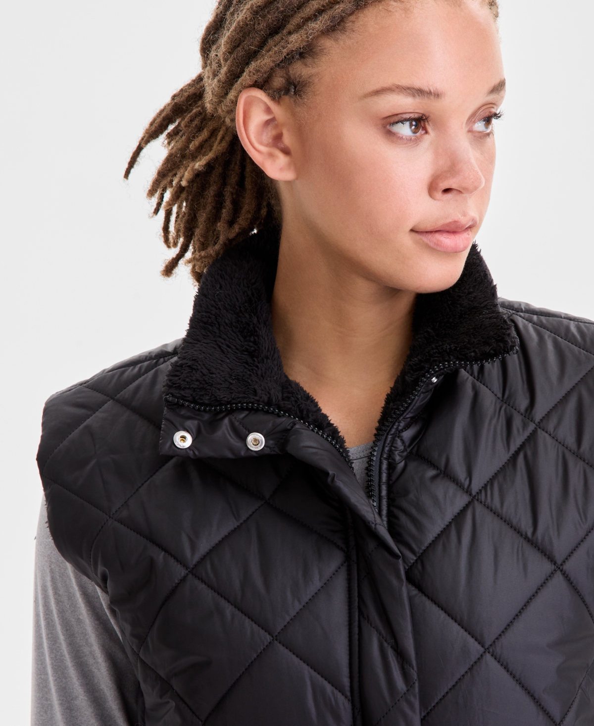 Id Ideology Women's Reversible Sherpa Zip-front Vest, Macy's Exclusive In Black