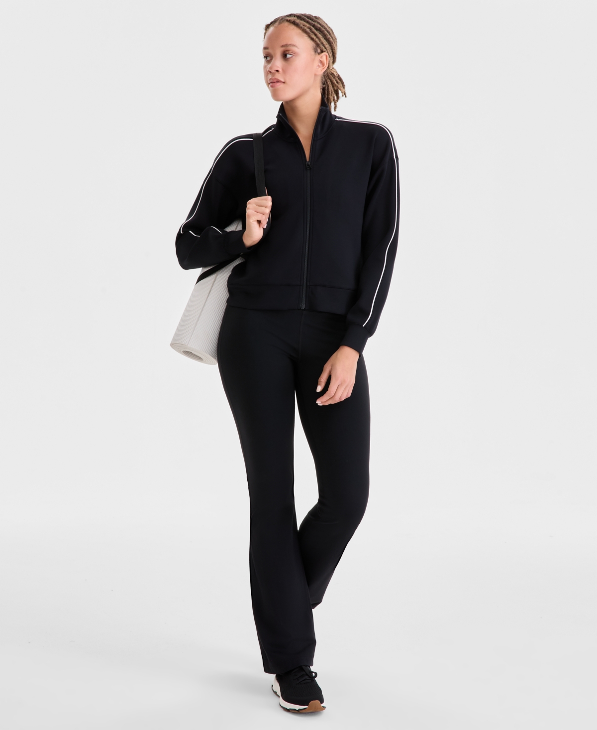 Id Ideology Women's Relaxed Butter Soft Funnel-neck Zip-front Sweater, Macy's Exclusive In Black