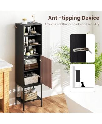 57 Inch Bathroom Tall Cabinet with 1 Door and 4 Shelves Narrow Storage Unit with Adjustable Shelves