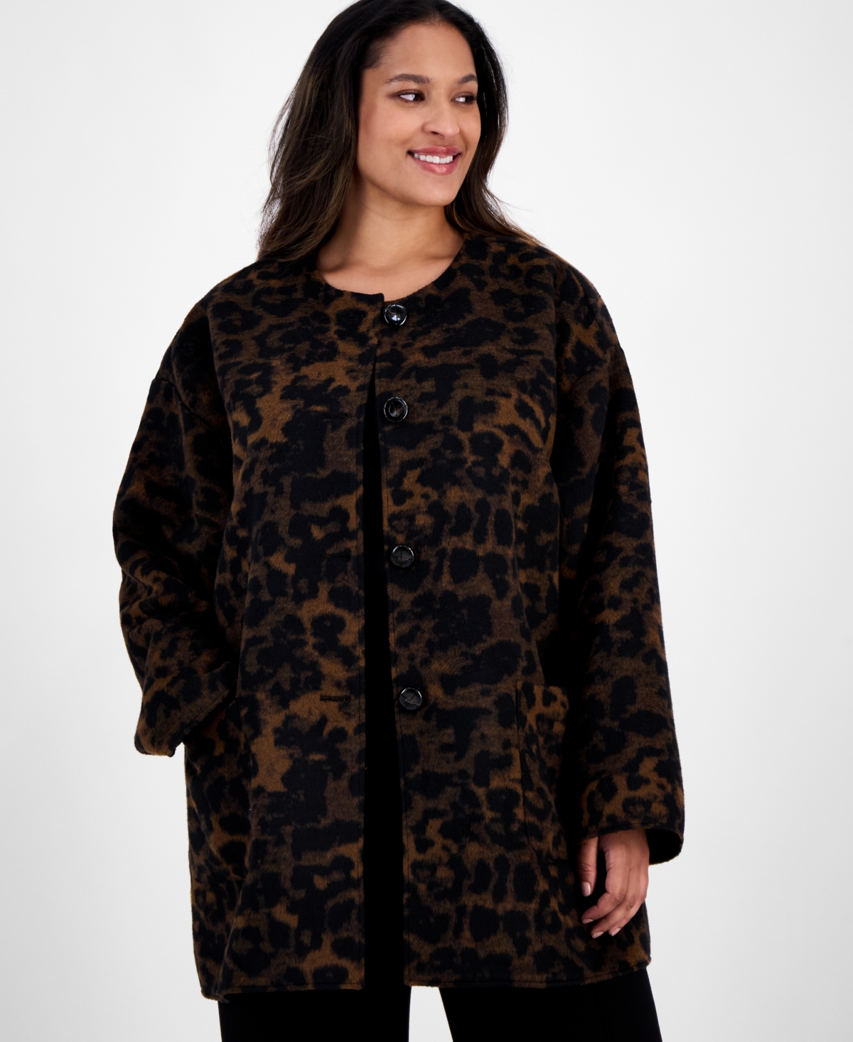Anne Klein Plus Size Animal-print Button-front Jacket In Multi