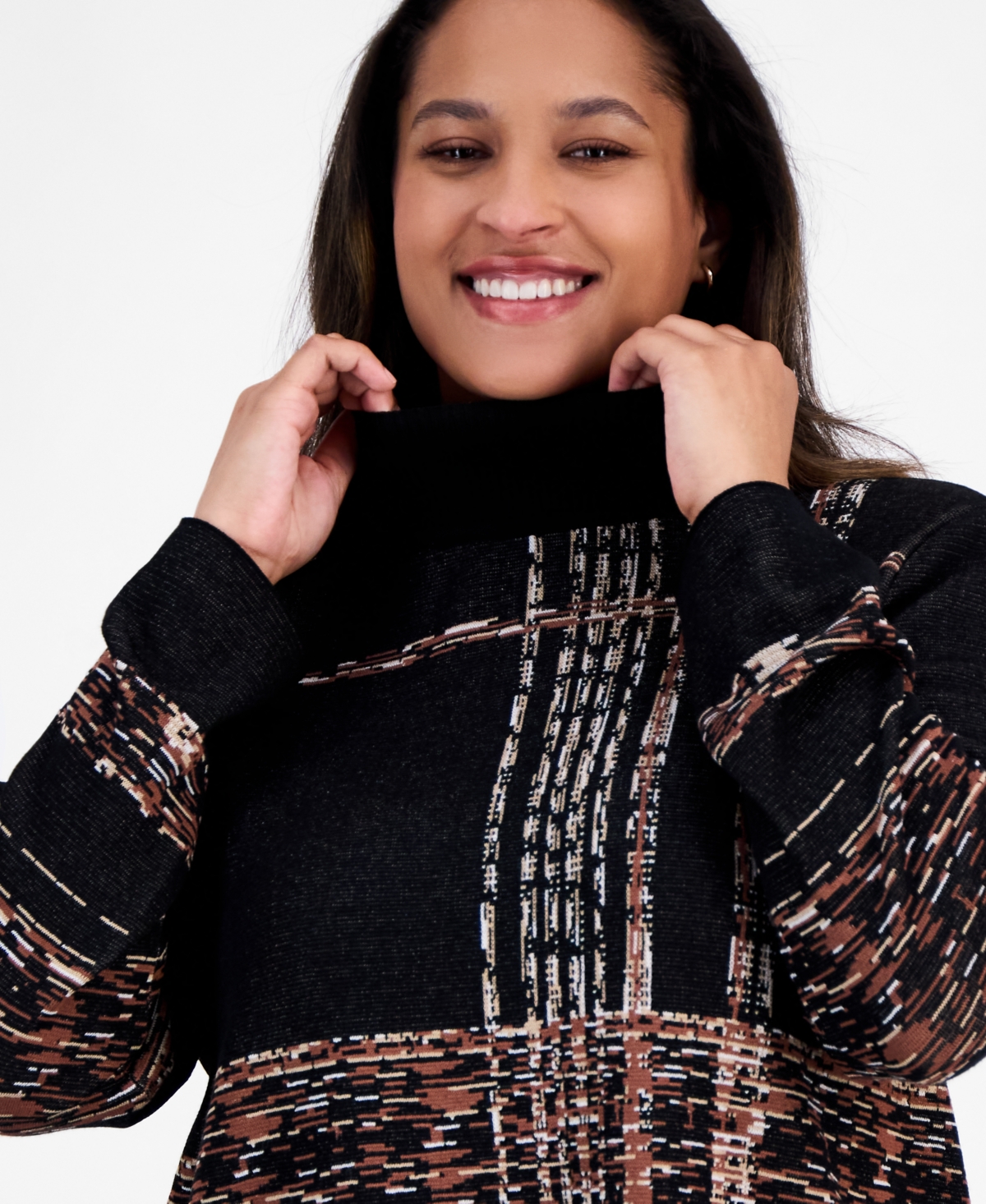 Anne Klein Plus Size Turtleneck Luxe-stitch Sweater In Black