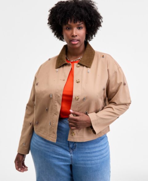 Женские куртки On 34th Trendy Plus Embellished Corduroy-Collar Jacket
