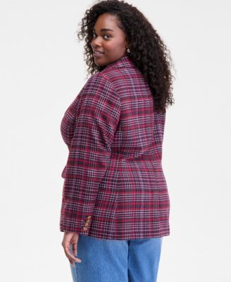 Trendy Plus Size Plaid Single-Button Blazer, Macy's Exclusive