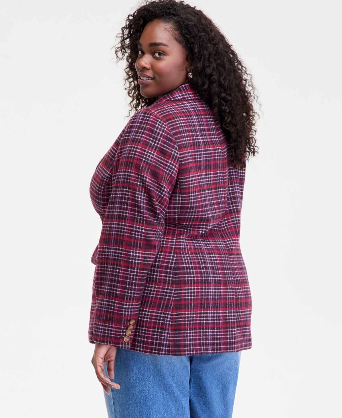 On 34th Trendy Plus Size Plaid Single-button Blazer, Macy's Exclusive In Burgundy