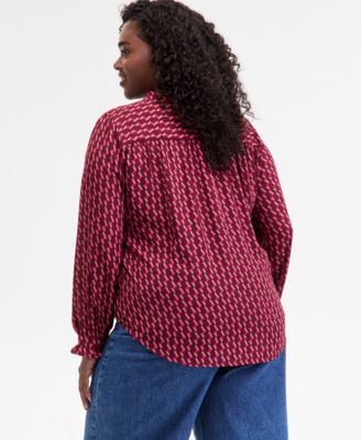 Trendy Plus Size Ruffle-Trim Split-Neck Blouse, Macy's Exclusive