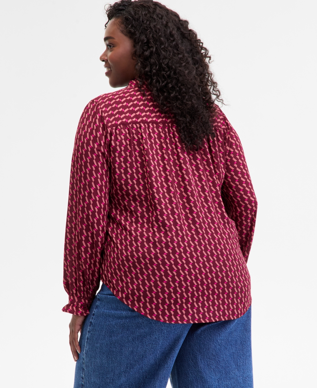 On 34th Trendy Plus Size Ruffle-trim Split-neck Blouse, Macy's Exclusive In Burgundy