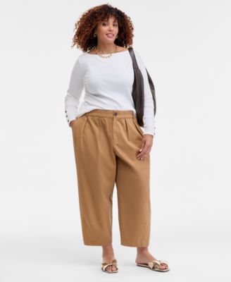 On 34th - Trendy Plus Size High-Rise Pleated Barrel-Leg Pants