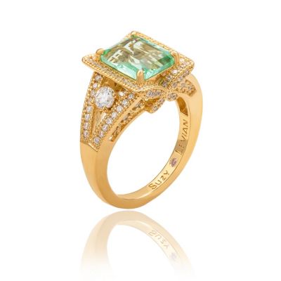 Suzy Levian Sterling Silver Emerald Cut Cubic Zirconia French Filigree Ring