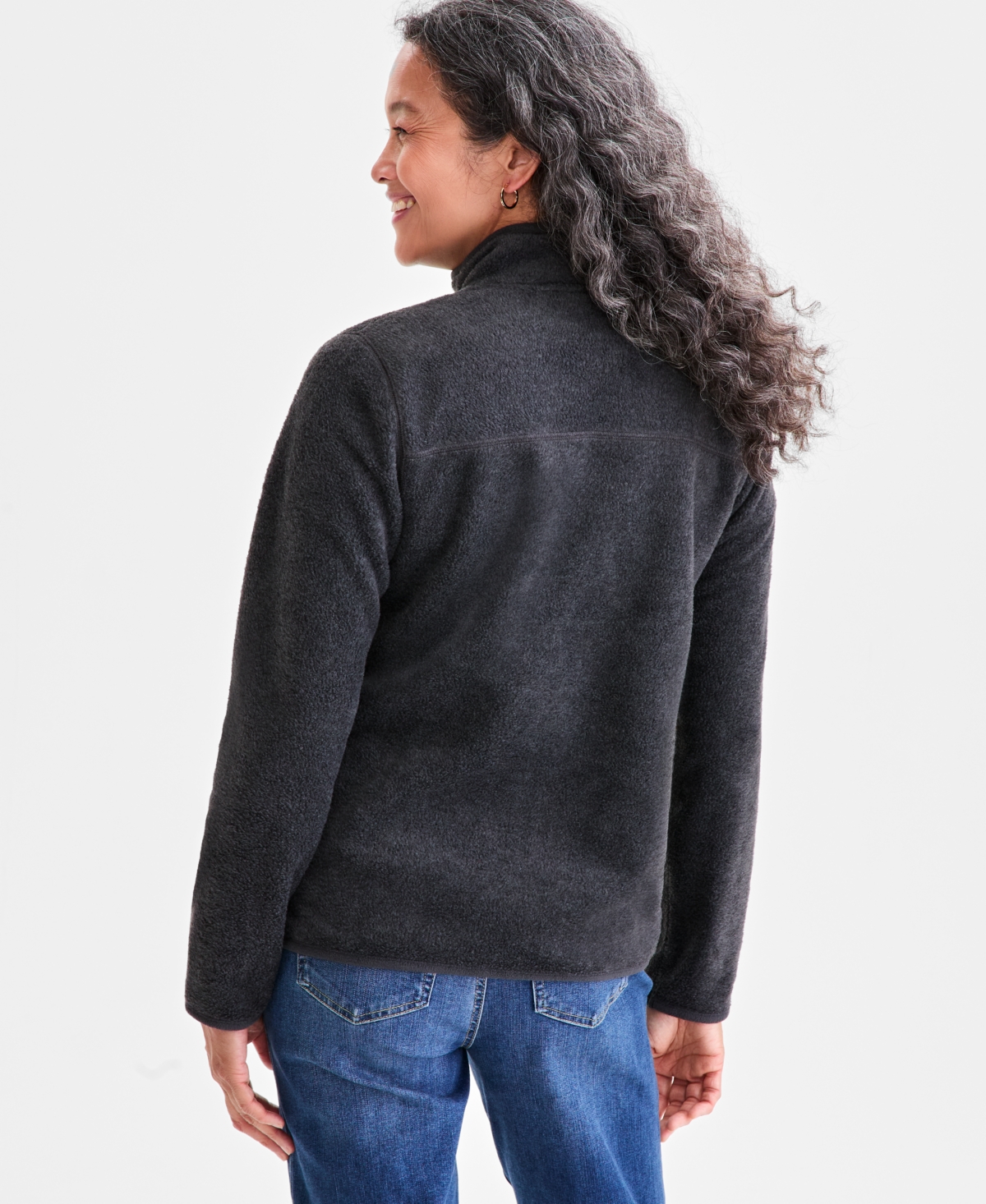 Style & Co Women's Polar Fleece Mock-neck Jacket, Created For Macy's In Gray