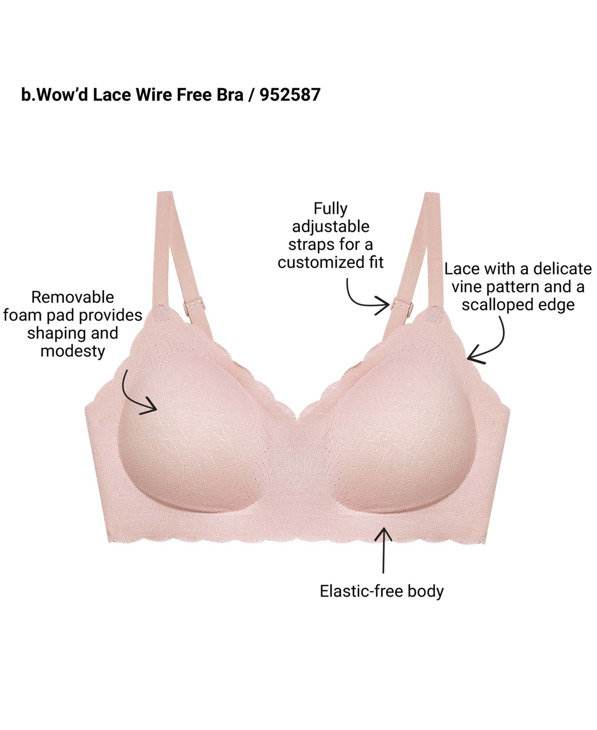 B.tempt'd By Wacoal Women's B.wow'd Lace Wireless Bra 952587