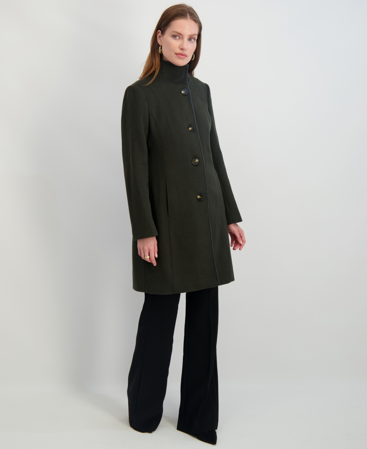 Tahari Women's Stand-collar Button-front Coat In Black