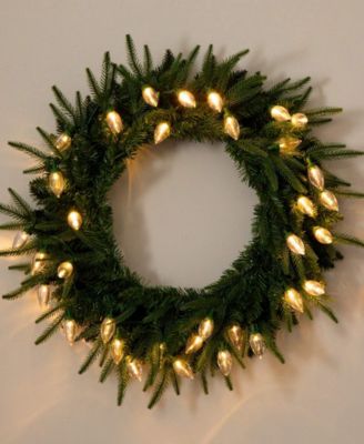 24" Pre-Lit Artificial Luxembourg Pine Christmas Wreath Bulb LED Lights