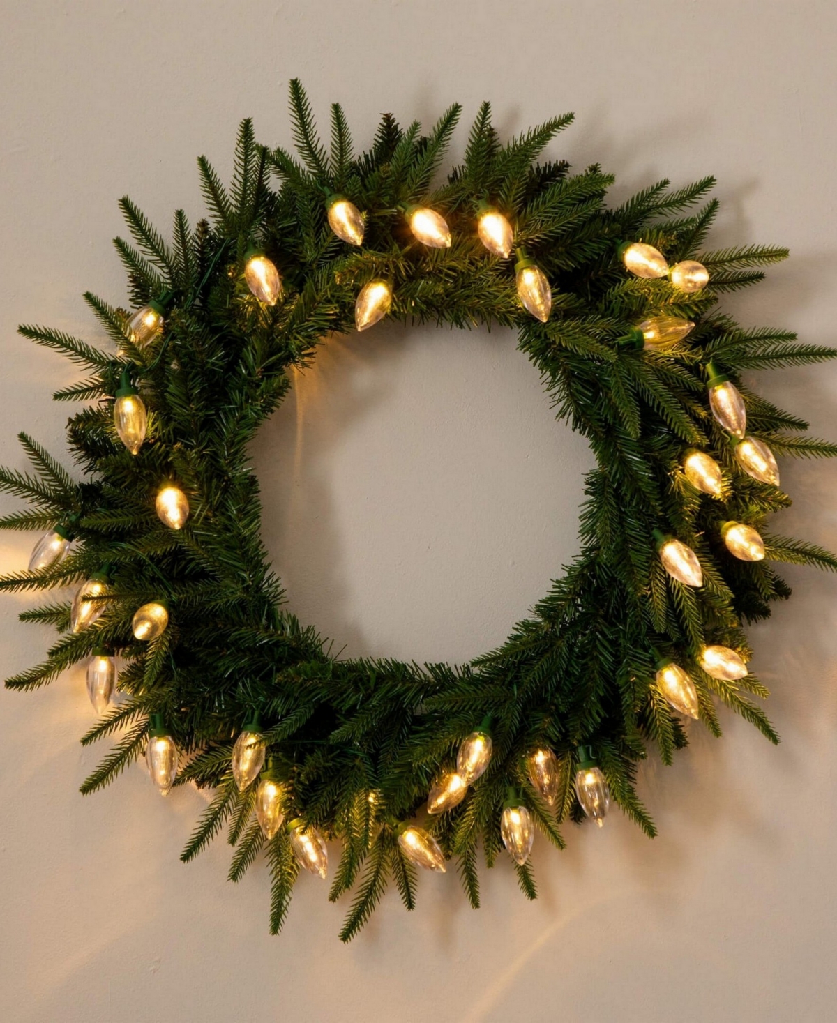 Nearly Natural 24" Pre-lit Artificial Luxembourg Pine Christmas Wreath Bulb Led Lights In Green