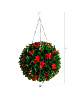 15" UV Resistant Artificial Tip Photinia Christmas Hanging Ball Indoor and Outdoor